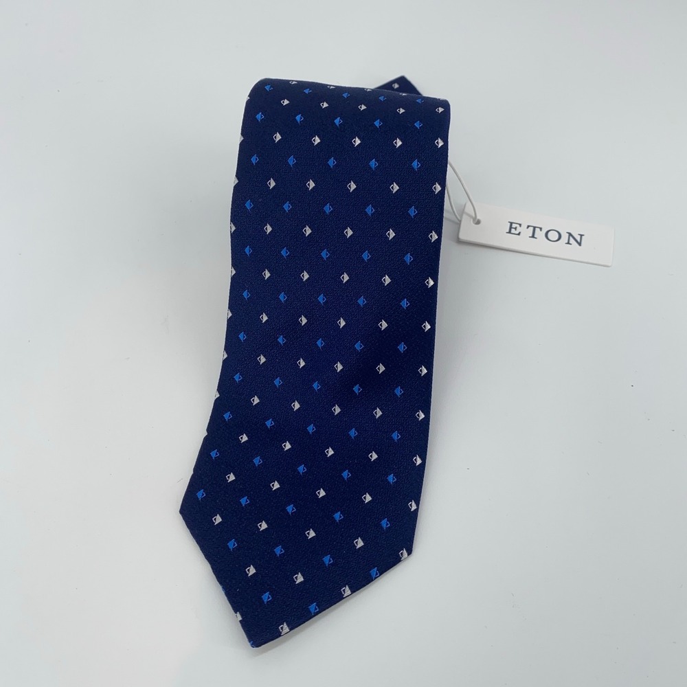 Eton Tie Mens One Size Navy Patterned Silk‎ Classic Fit Necktie England Made NWT